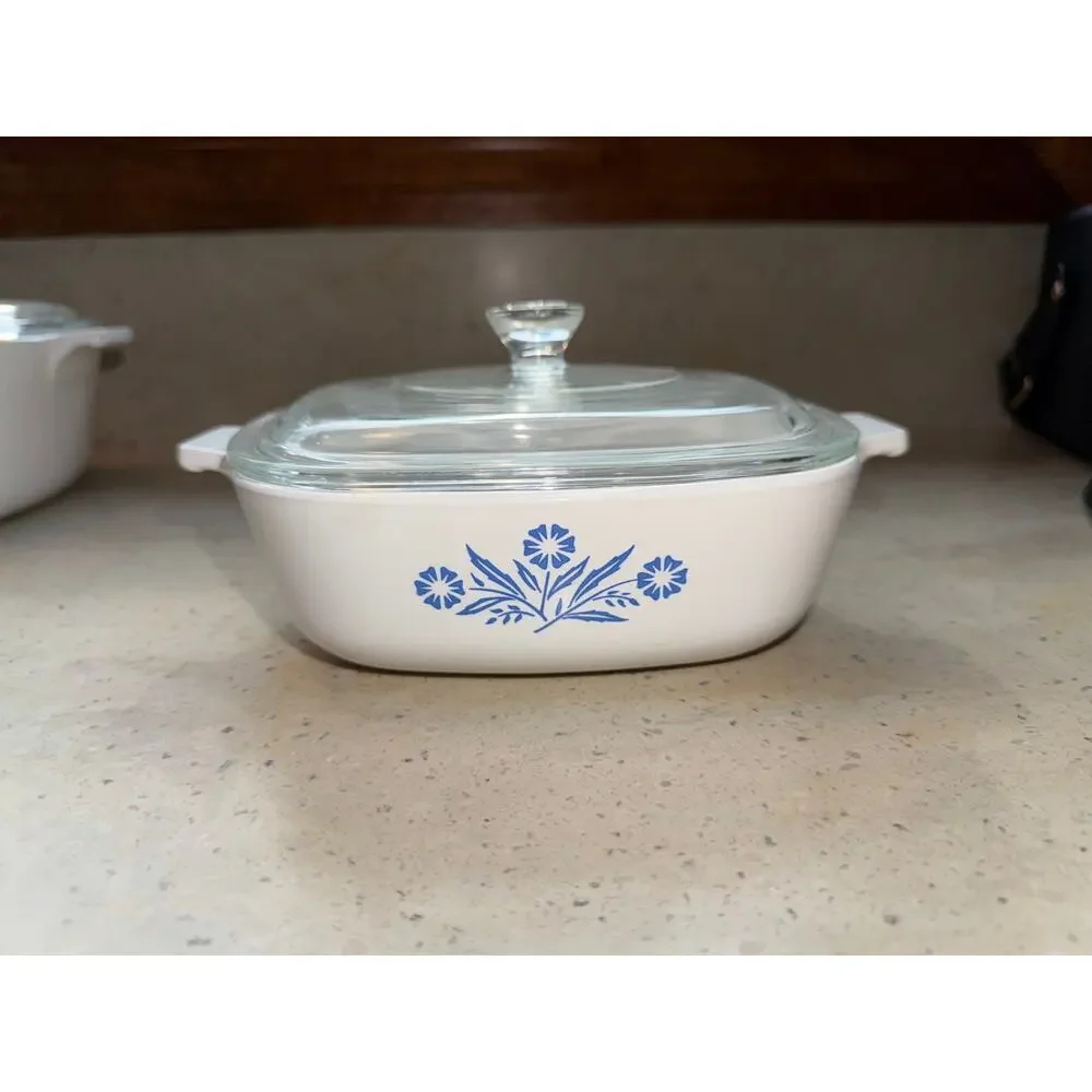 Vintage CorningWare Blue Cornflower Petite Casserole Set W/ Pyrex Lids